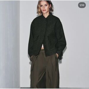 New Zara ZW collection wool blend textured jacket in khaki - XS/Small